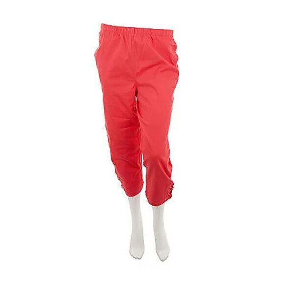 Denim & Co Womens 3X How Timeless Twill Crop Pants Lace-Up Detail Coral NWT - Picture 1 of 6